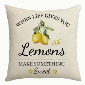 NEW WHEN LIFE GIVES YOU LEMONS MAKE SOMETHING SWEET FARMHOUSE LINEN PILLOW COVER